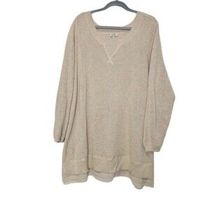 LOGO by Lori Goldstein Cashmere Cotton Knit Sweater Tunic Size 1X Chiffon Hem